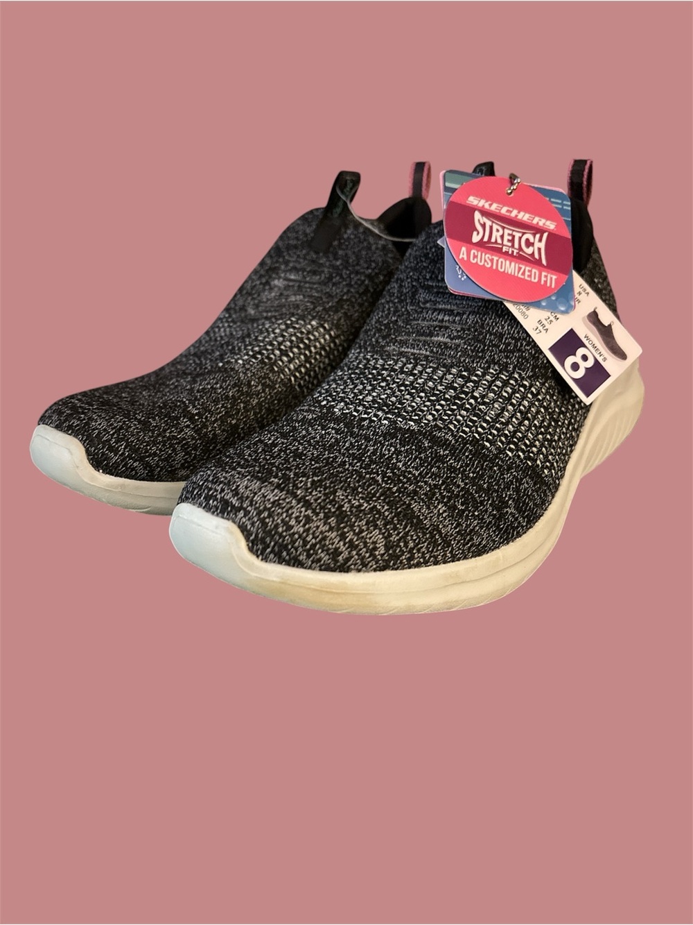 Skechers Black Knit Slip-On Sneakers with White Sole